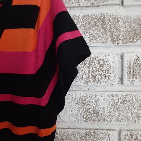 Dots Vibrant Stripe Top sz XL Ribbed Hot Pink Orange Black - Picture 4 of 7